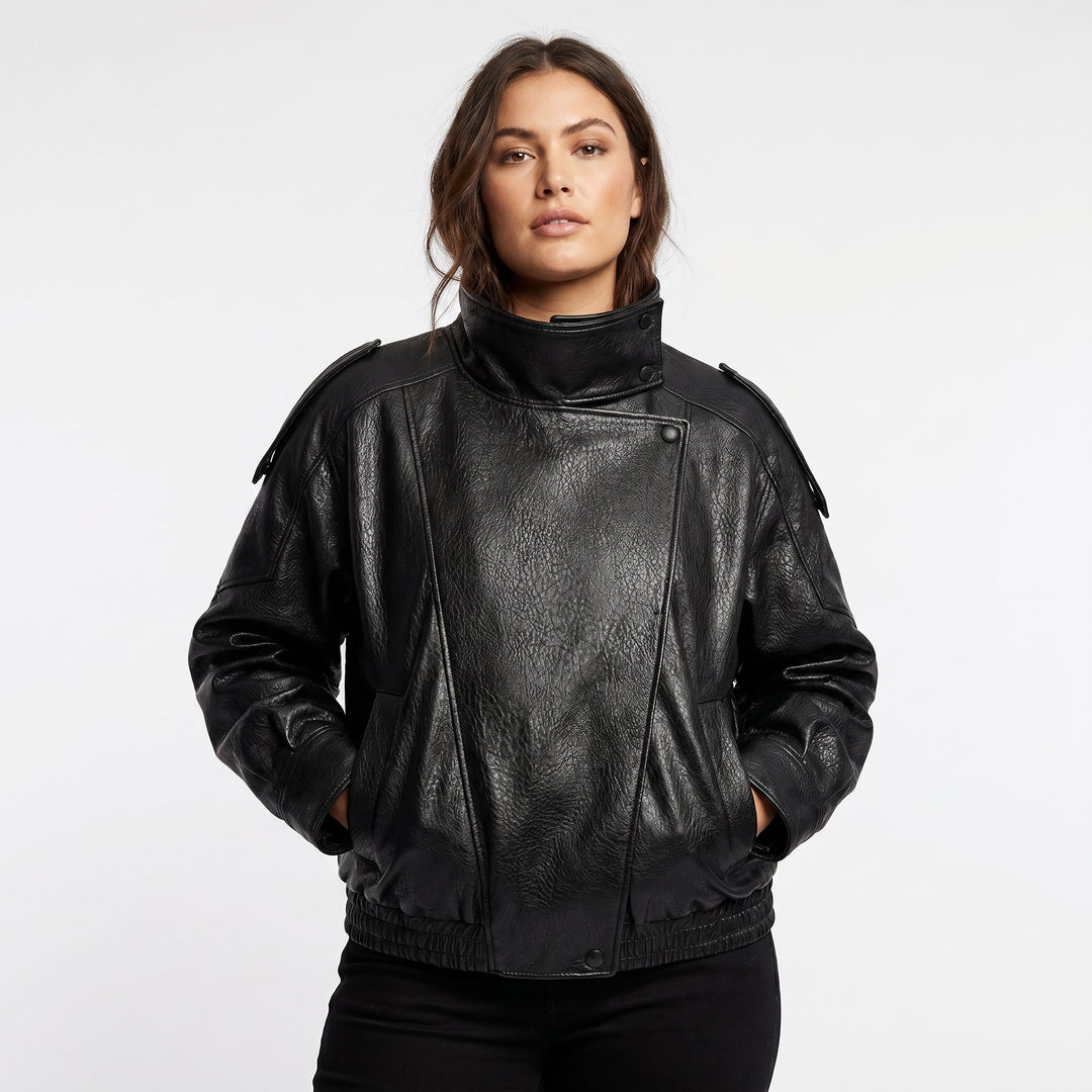 Chaqueta de polipiel estilo vintage para mujer