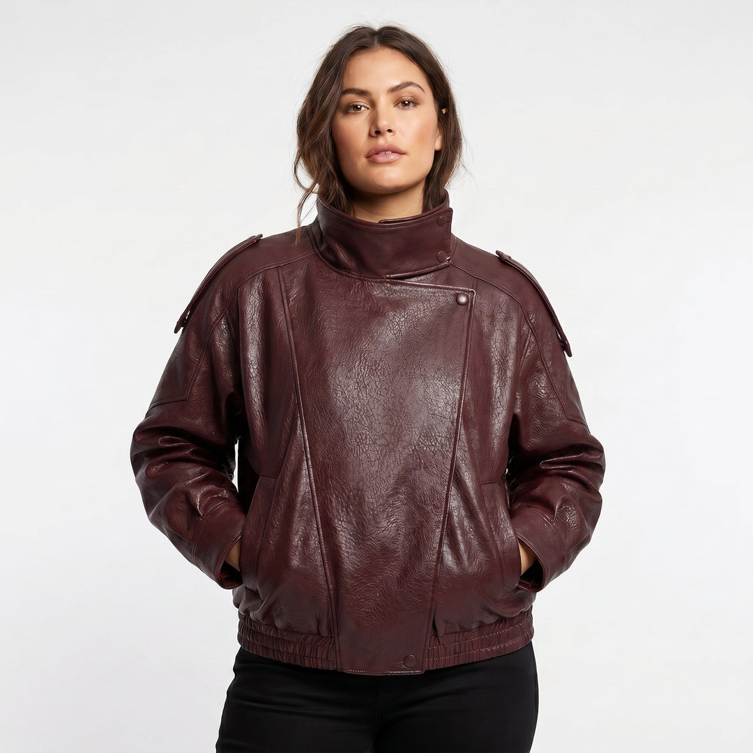 Chaqueta de polipiel estilo vintage para mujer
