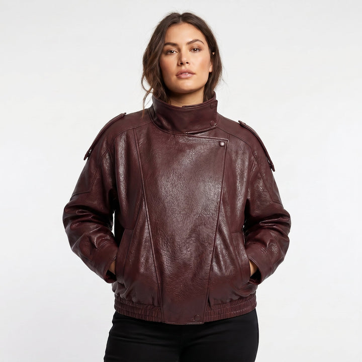 Chaqueta de polipiel estilo vintage para mujer