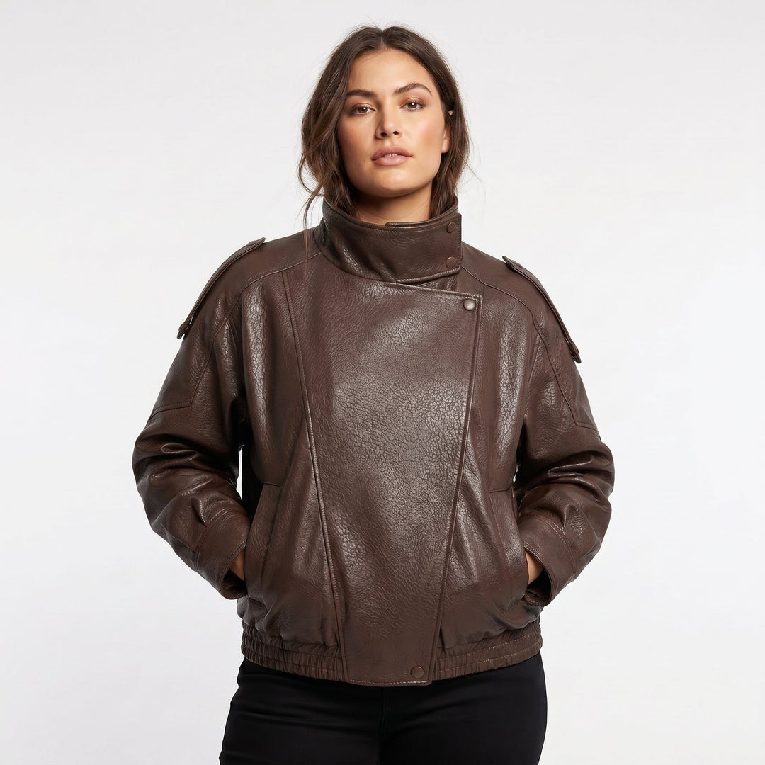 Chaqueta de polipiel estilo vintage para mujer