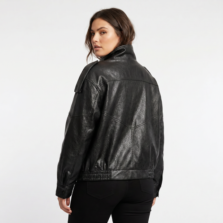 Chaqueta de polipiel estilo vintage para mujer