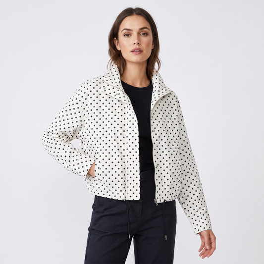 Women's Polka Dot Cropped Zip-Up Autumn Jacket