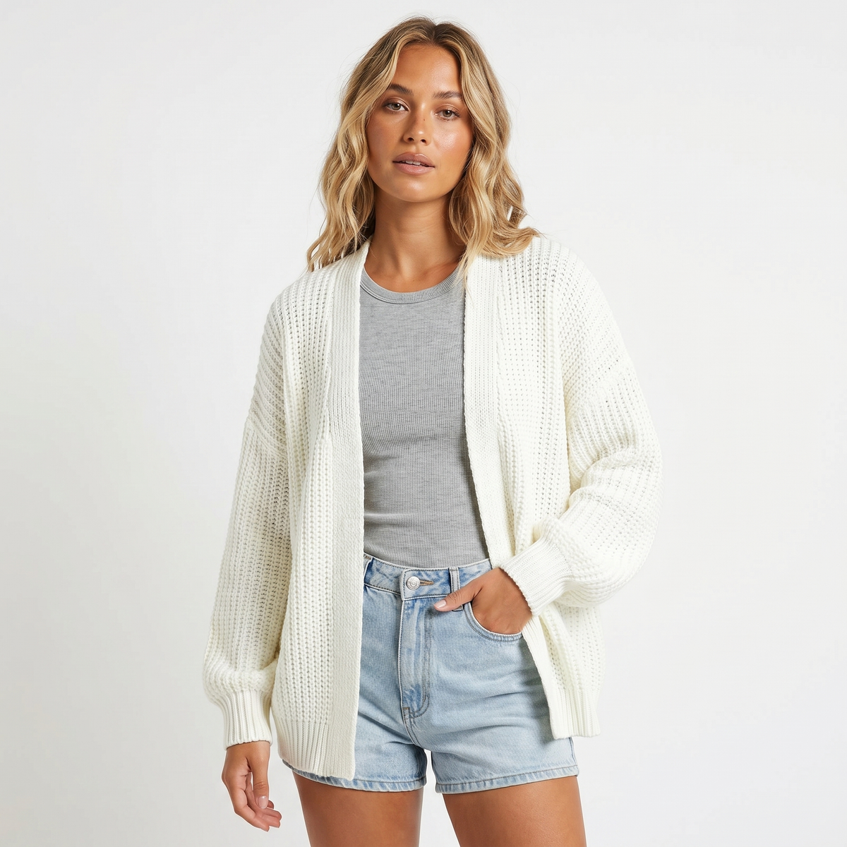 Women's Oversized Winter Cardigan Chunky Knit Open-Front