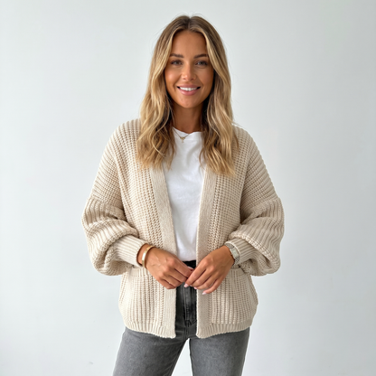 Women's Oversized Winter Cardigan Chunky Knit Open-Front