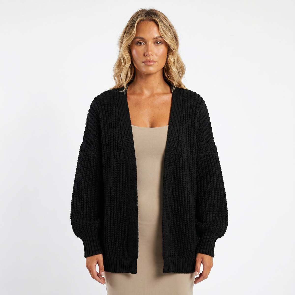Women's Oversized Winter Cardigan Chunky Knit Open-Front