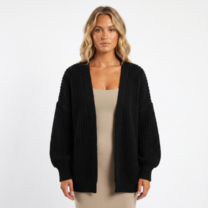 Women's Oversized Winter Cardigan Chunky Knit Open-Front