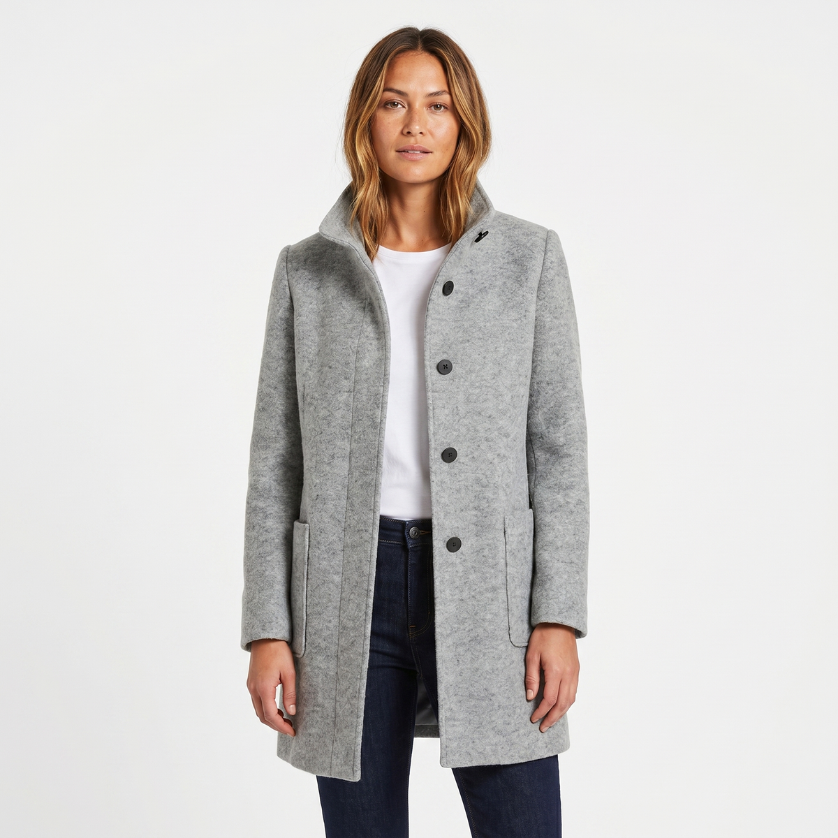 Women's Funnel-Neck Autumn Jacket Brushed Single-Breasted Mid-Length
