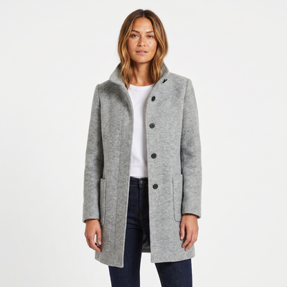 Women's Funnel-Neck Autumn Jacket Brushed Single-Breasted Mid-Length