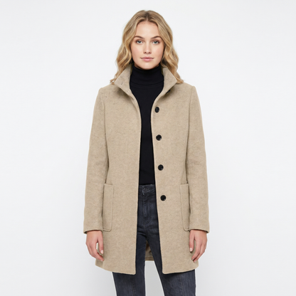 Women's Funnel-Neck Autumn Jacket Brushed Single-Breasted Mid-Length