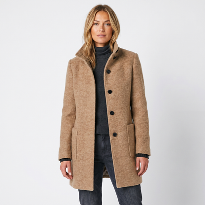 Women's Funnel-Neck Autumn Jacket Brushed Single-Breasted Mid-Length