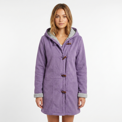 Women's Shearling Winter Coat Suede Hooded Toggle Front