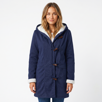 Women's Shearling Winter Coat Suede Hooded Toggle Front