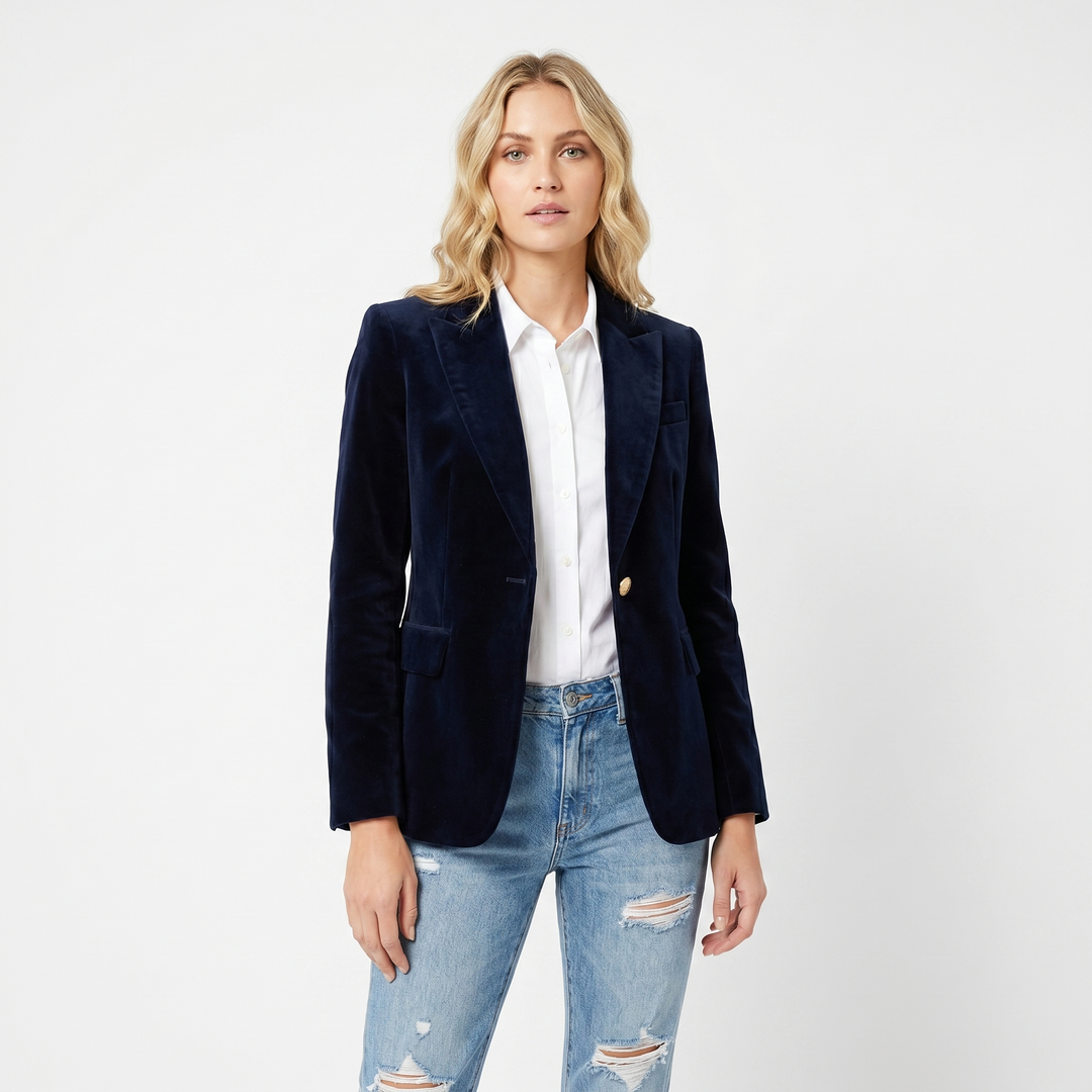 Blazer de terciopelo para mujer – Solapa de pico con botonadura sencilla