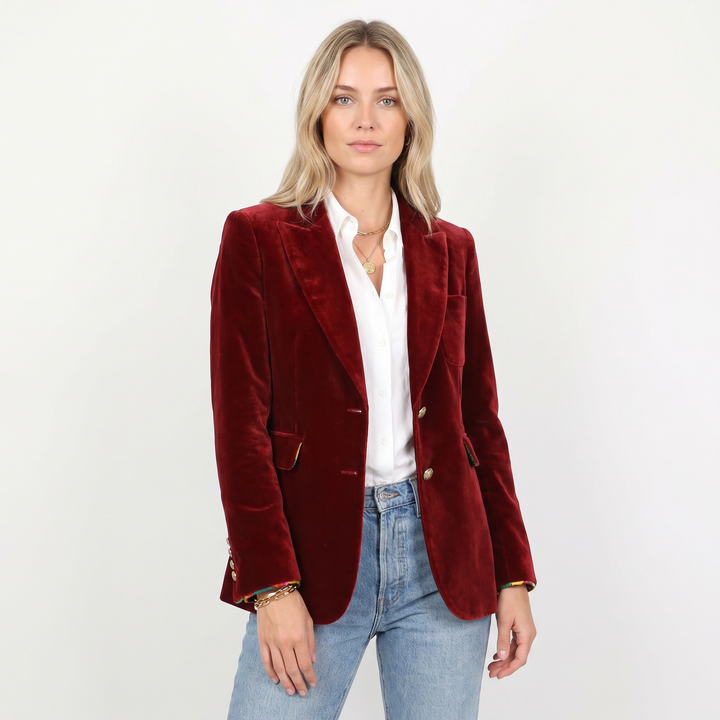 Blazer de terciopelo para mujer – Solapa de pico con botonadura sencilla