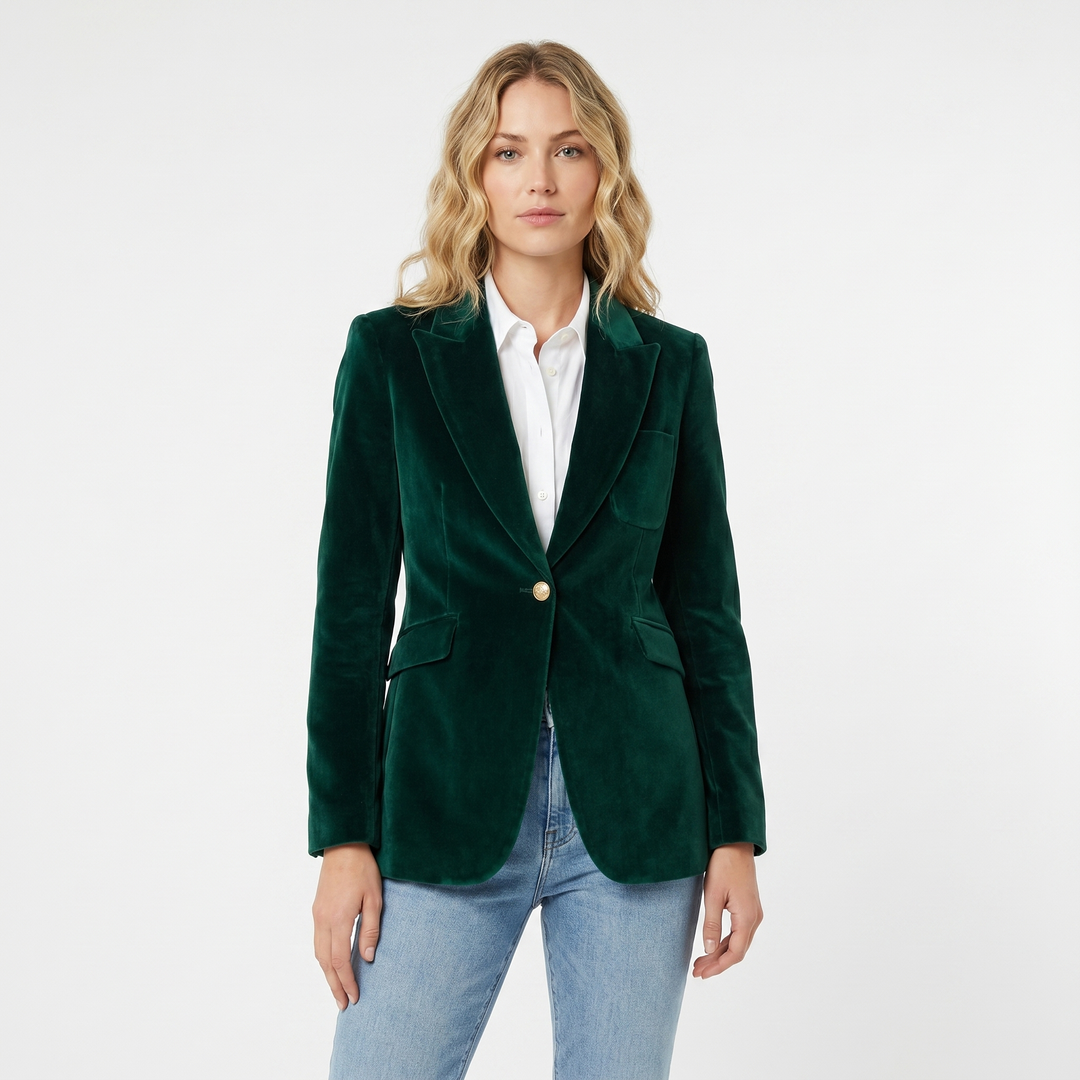Blazer de terciopelo para mujer – Solapa de pico con botonadura sencilla
