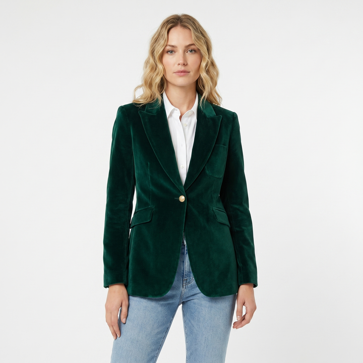 Blazer de terciopelo para mujer – Solapa de pico con botonadura sencilla