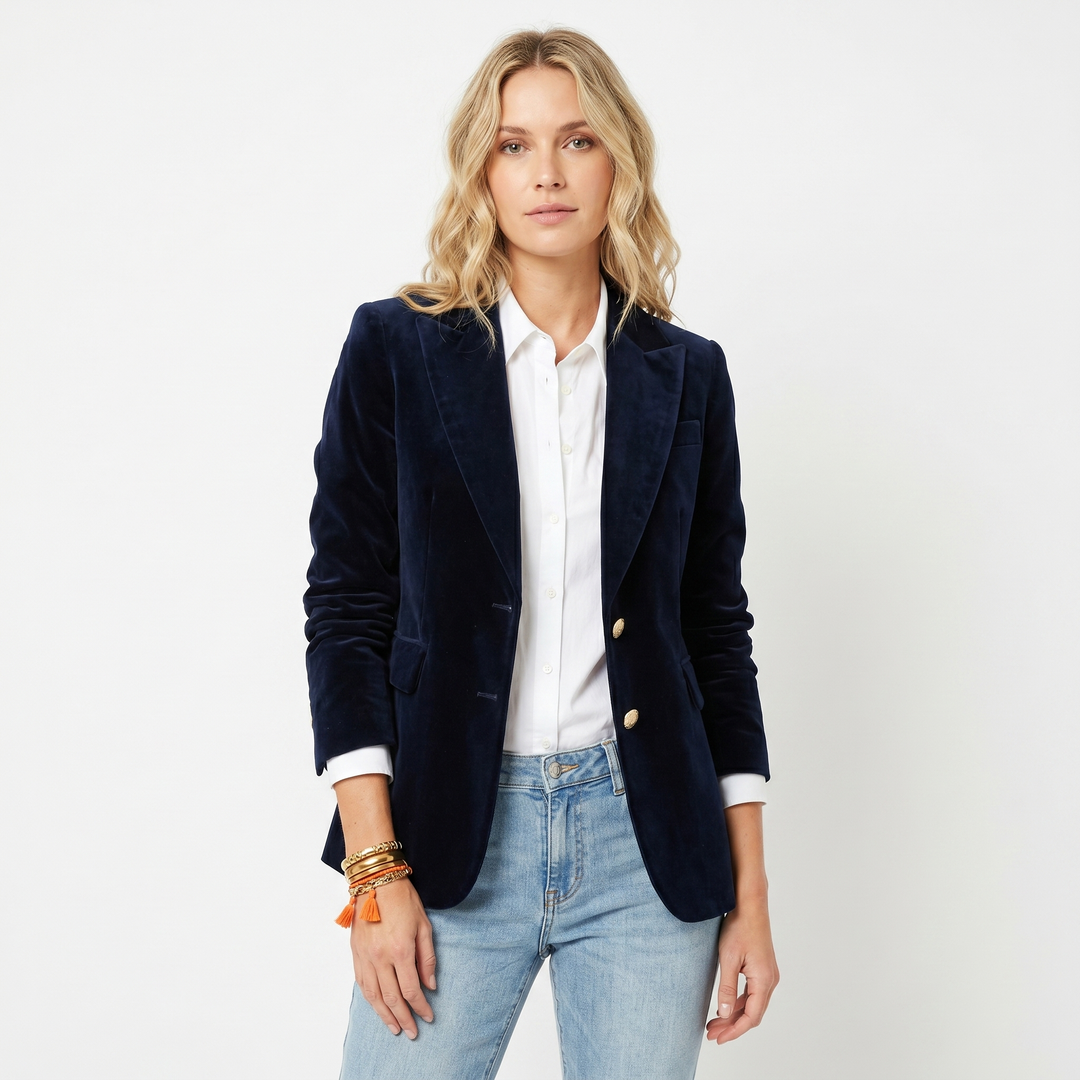 Blazer de terciopelo para mujer – Solapa de pico con botonadura sencilla
