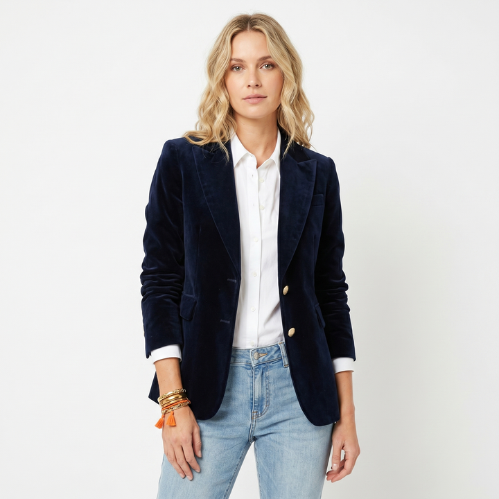 Blazer de terciopelo para mujer – Solapa de pico con botonadura sencilla