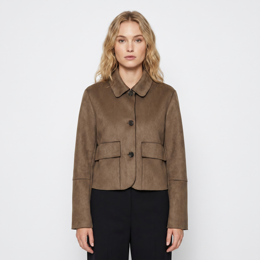 Brown Suede Jacket – Cropped Collared Button Up
