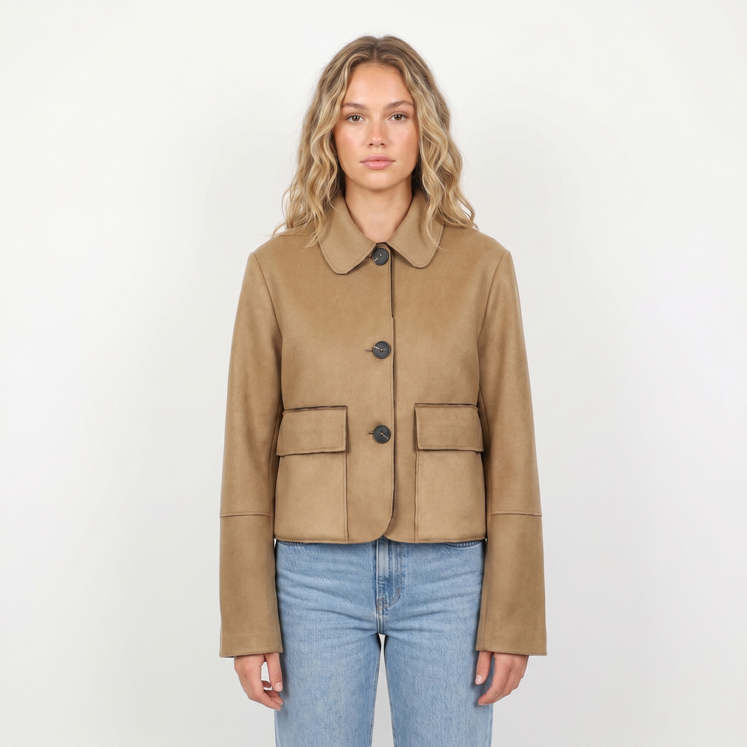 Chaqueta de ante marrón – Corta, con cuello y botones
