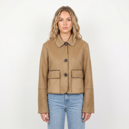 Brown Suede Jacket – Cropped Collared Button Up