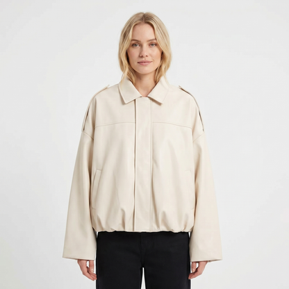 Women's Cropped Bomber Autumn Jacket Suede Drop Shoulder