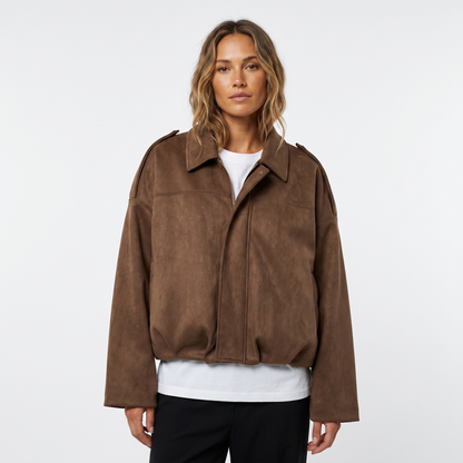 Women's Cropped Bomber Autumn Jacket Suede Drop Shoulder