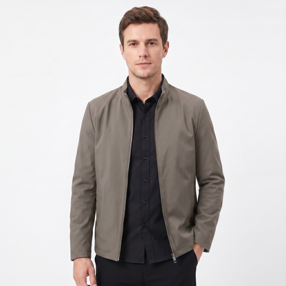 Men's Dress Autumn Jacket Slim-Fit Stand Collar Zip-Up