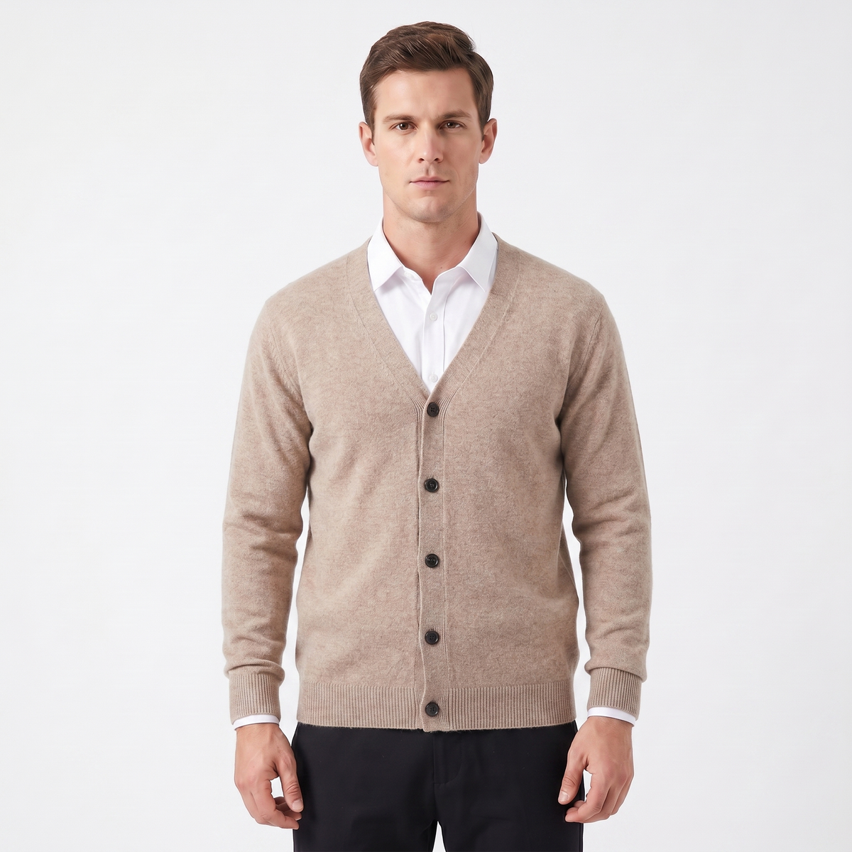 Men's Winter Cardigan V-Neck Button-Through Fine Knit