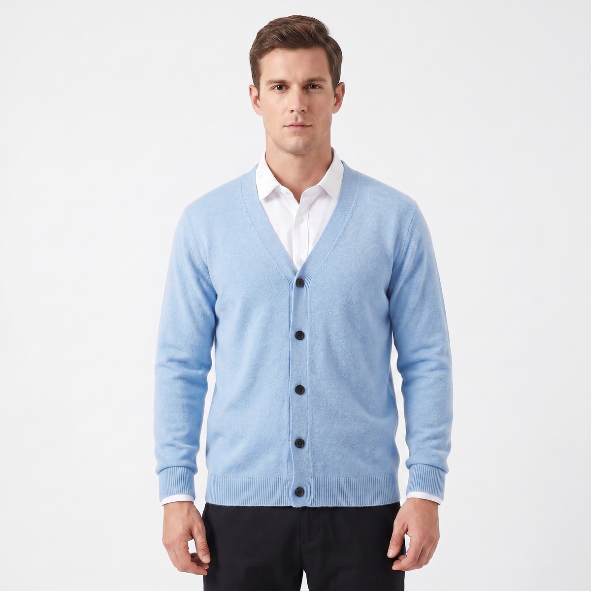 Men's Winter Cardigan V-Neck Button-Through Fine Knit