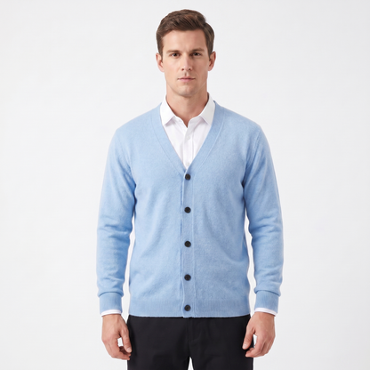 Men's Winter Cardigan V-Neck Button-Through Fine Knit