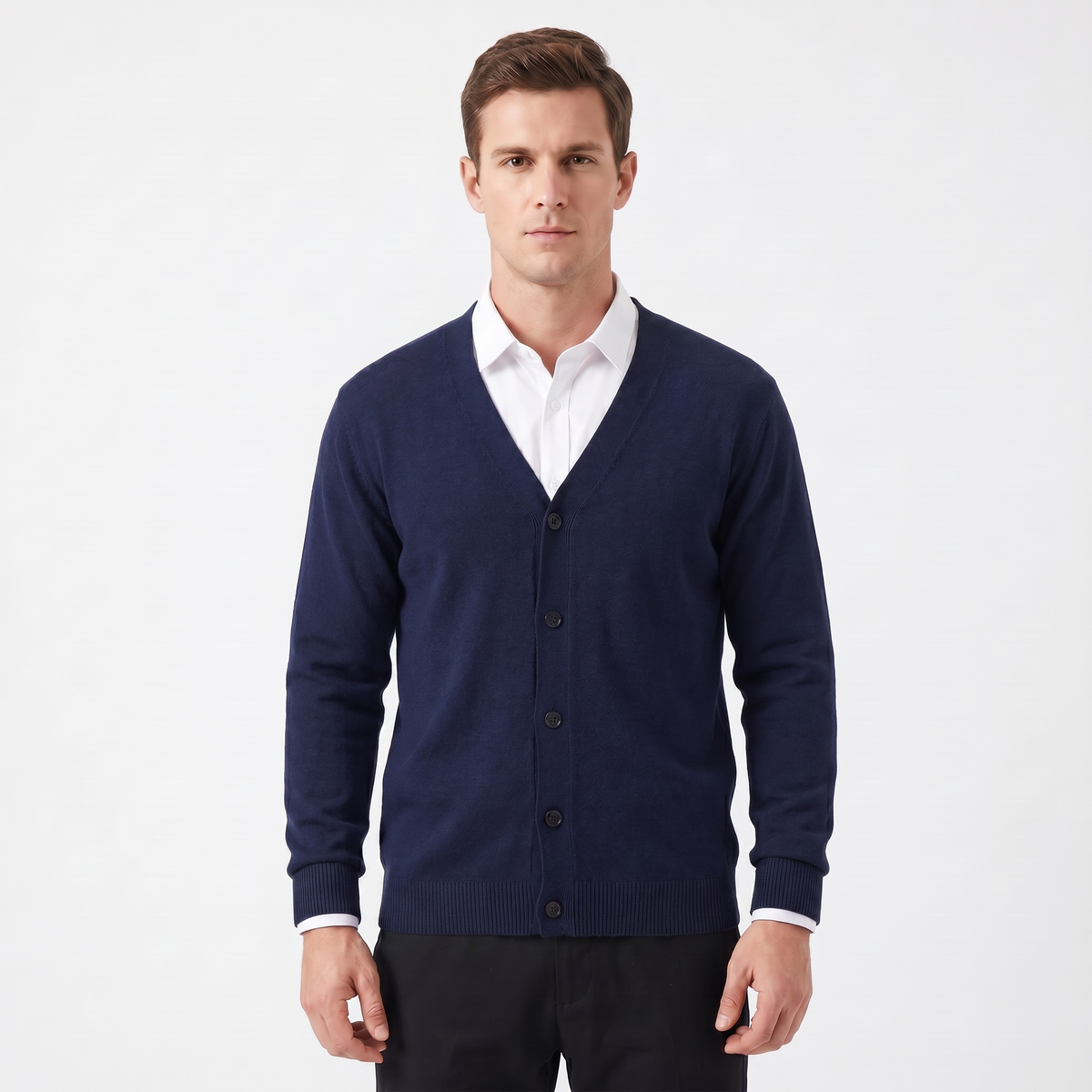 Men's Winter Cardigan V-Neck Button-Through Fine Knit