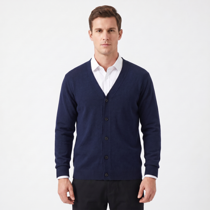 Men's Winter Cardigan V-Neck Button-Through Fine Knit