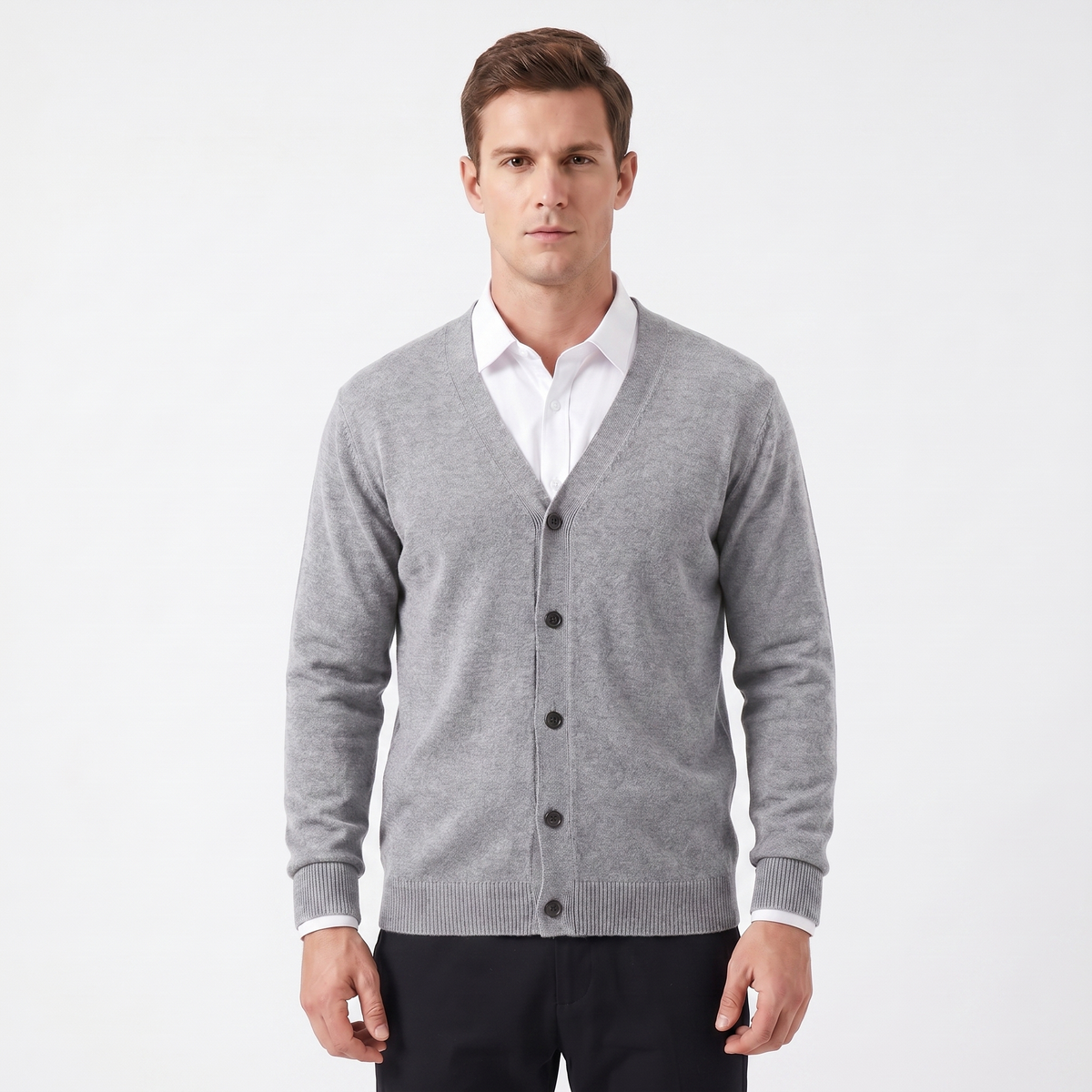 Men's Winter Cardigan V-Neck Button-Through Fine Knit