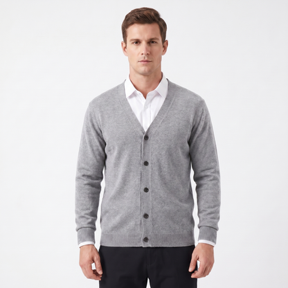 Men's Winter Cardigan V-Neck Button-Through Fine Knit