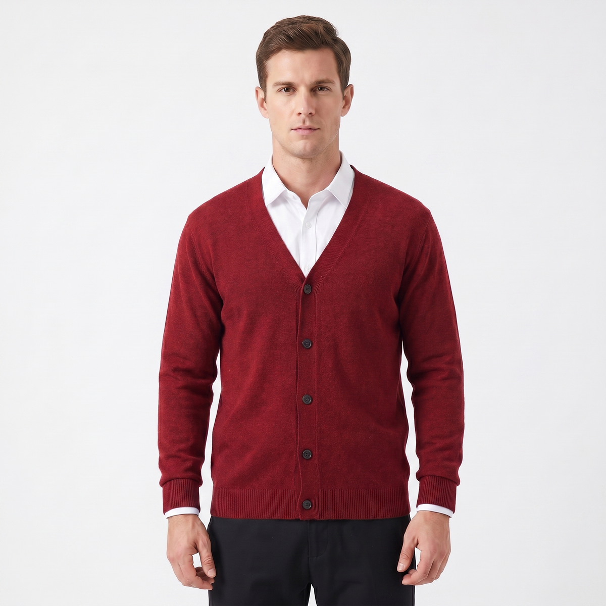 Men's Winter Cardigan V-Neck Button-Through Fine Knit