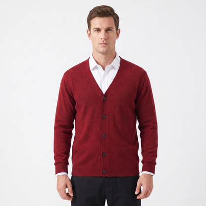Men's Winter Cardigan V-Neck Button-Through Fine Knit