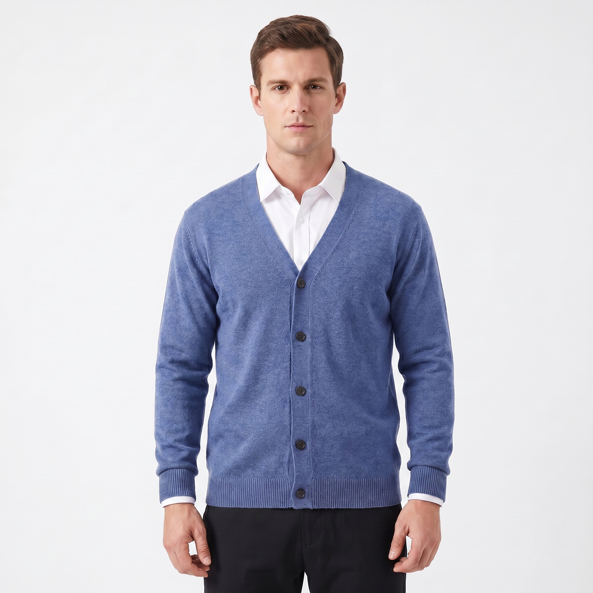 Men's Winter Cardigan V-Neck Button-Through Fine Knit