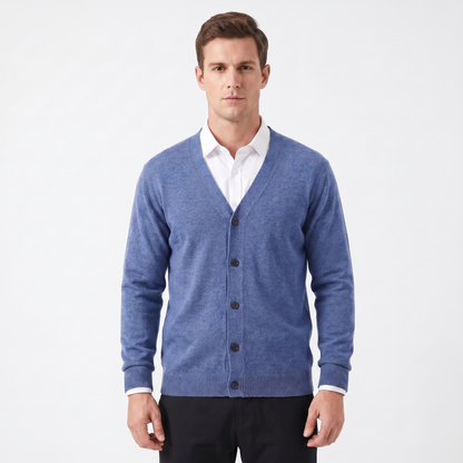 Men's Winter Cardigan V-Neck Button-Through Fine Knit