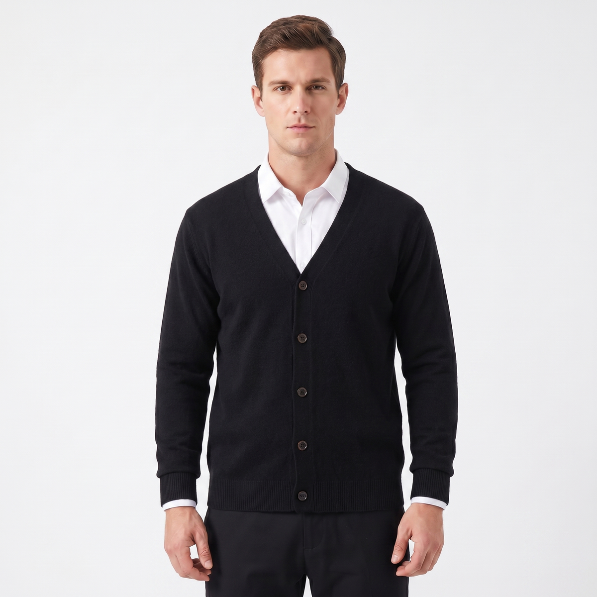 Men's Winter Cardigan V-Neck Button-Through Fine Knit