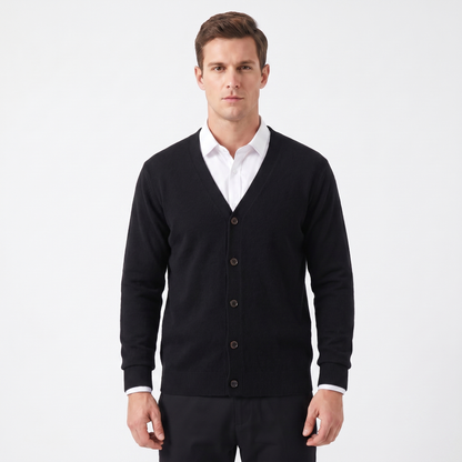 Men's Winter Cardigan V-Neck Button-Through Fine Knit