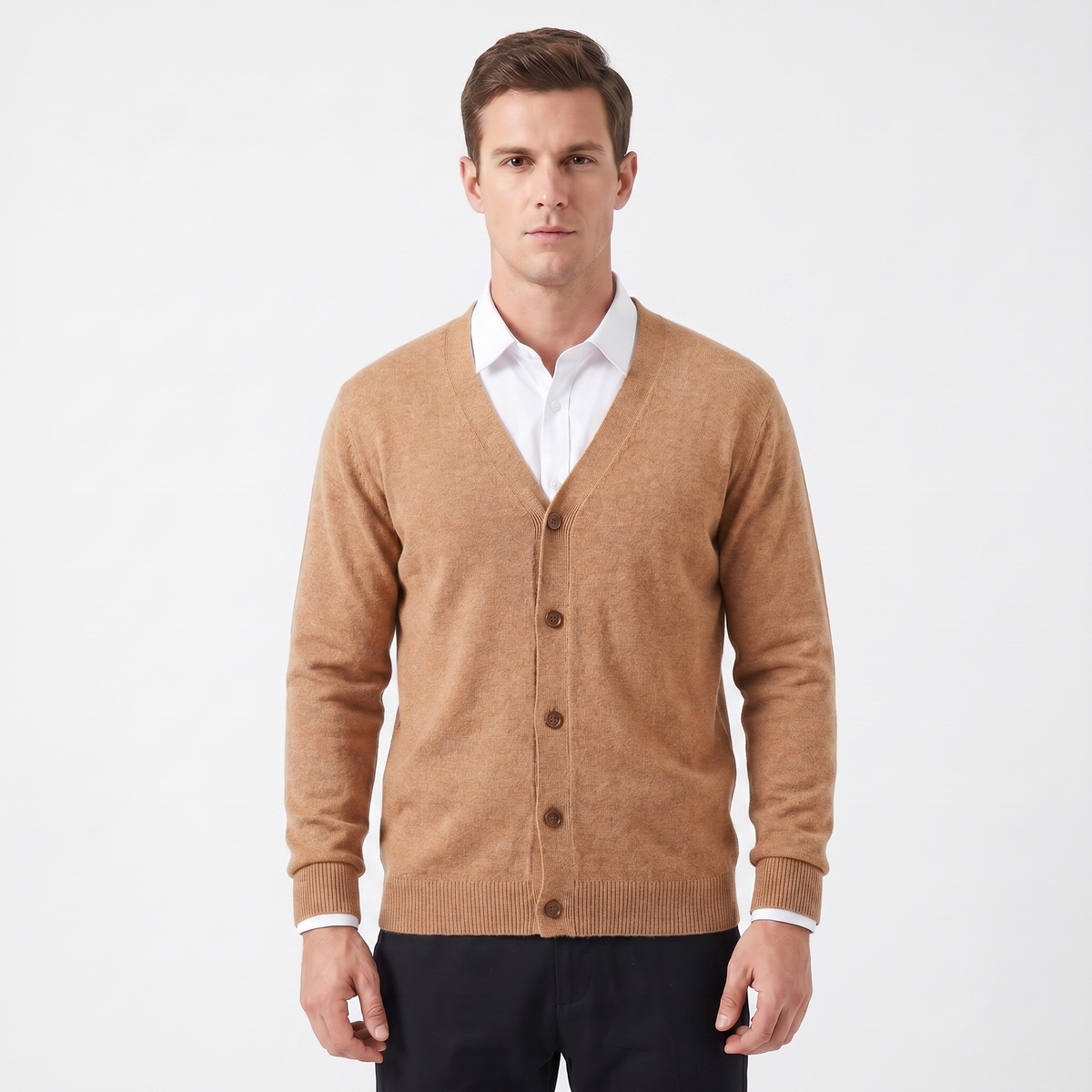 Men's Winter Cardigan V-Neck Button-Through Fine Knit