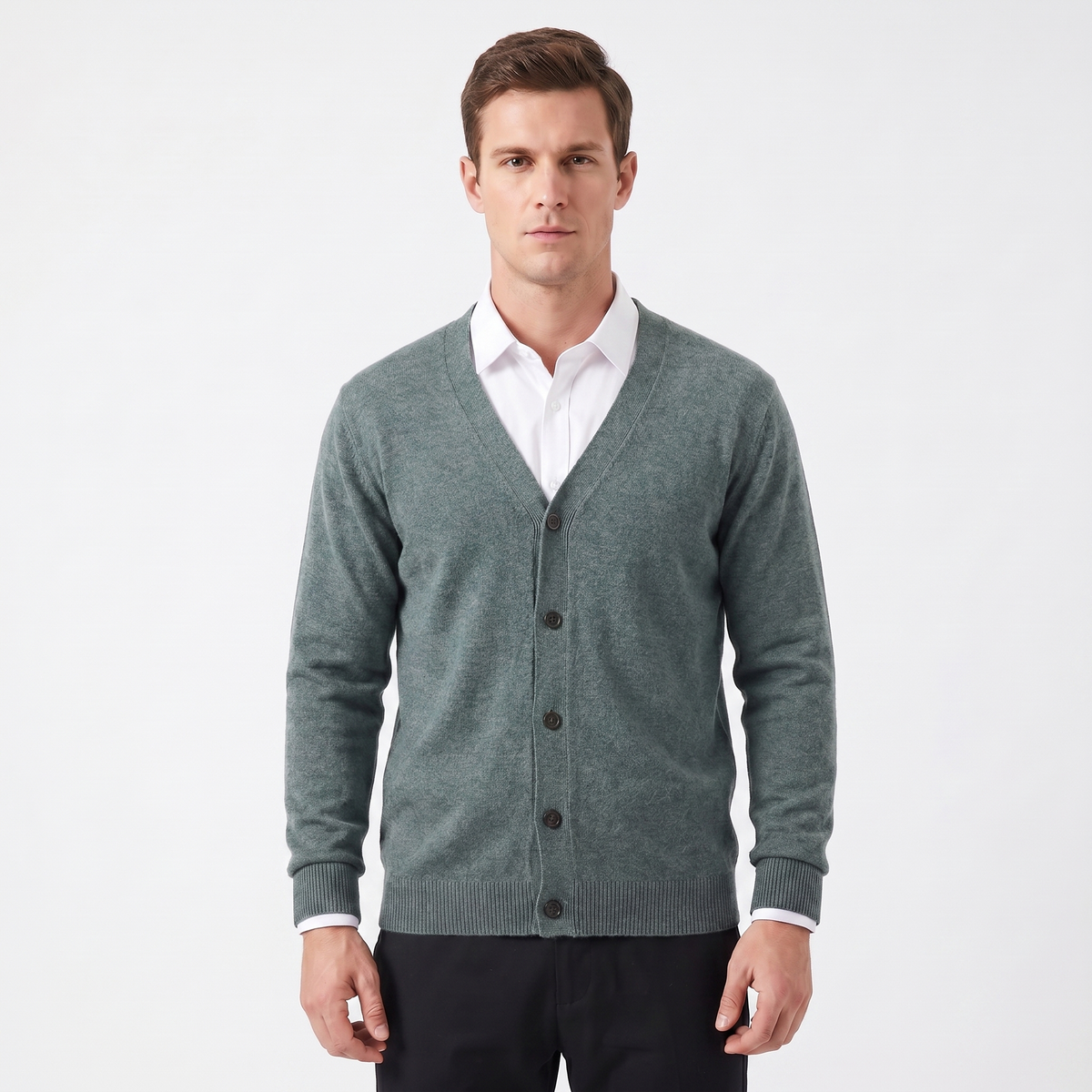 Men's Winter Cardigan V-Neck Button-Through Fine Knit