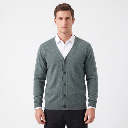 Men's Winter Cardigan V-Neck Button-Through Fine Knit
