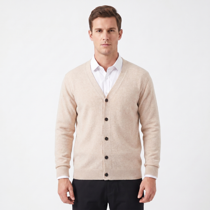 Men's Winter Cardigan V-Neck Button-Through Fine Knit