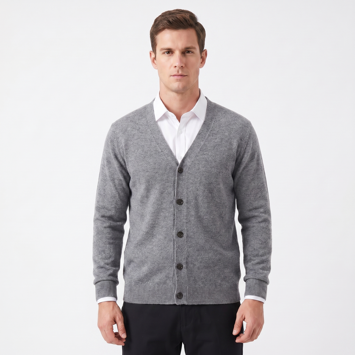 Men's Winter Cardigan V-Neck Button-Through Fine Knit