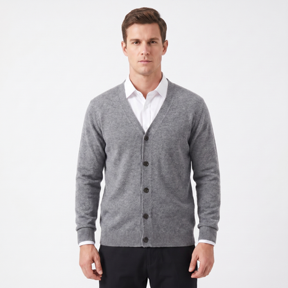 Men's Winter Cardigan V-Neck Button-Through Fine Knit
