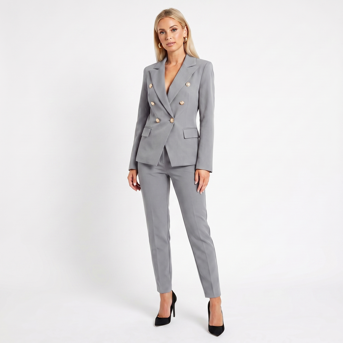 Women's Elegant Pantsuit Double-Breasted Blazer and Pants Autumn Set