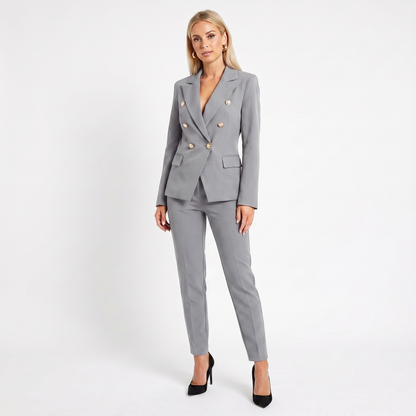 Women's Elegant Pantsuit Double-Breasted Blazer and Pants Autumn Set
