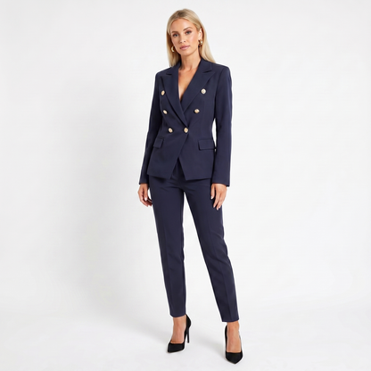 Women's Elegant Pantsuit Double-Breasted Blazer and Pants Autumn Set